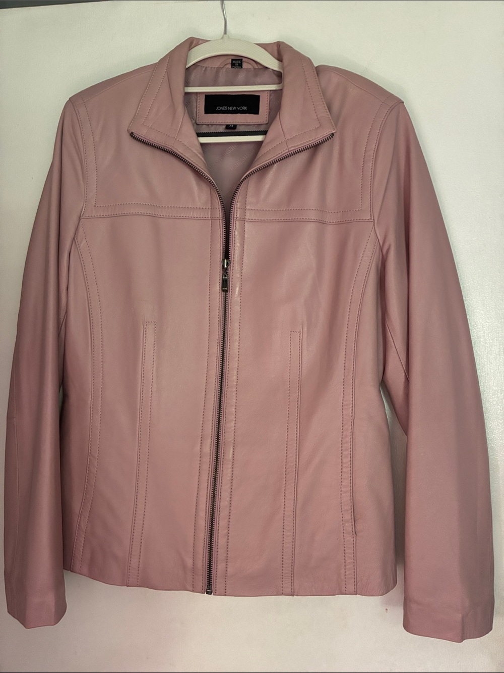 Jones New York Dusty Rose Leather Zip Jacket Vintage Size M